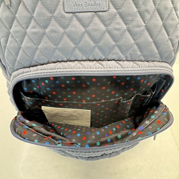 Vera Bradley Essential Large Backpack Gray Quilted Polka Dot Lining Zip Pockets - Picture 7 of 16